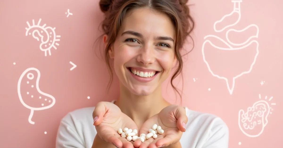Woman holding probiotic capsules representing probiotics for women health research